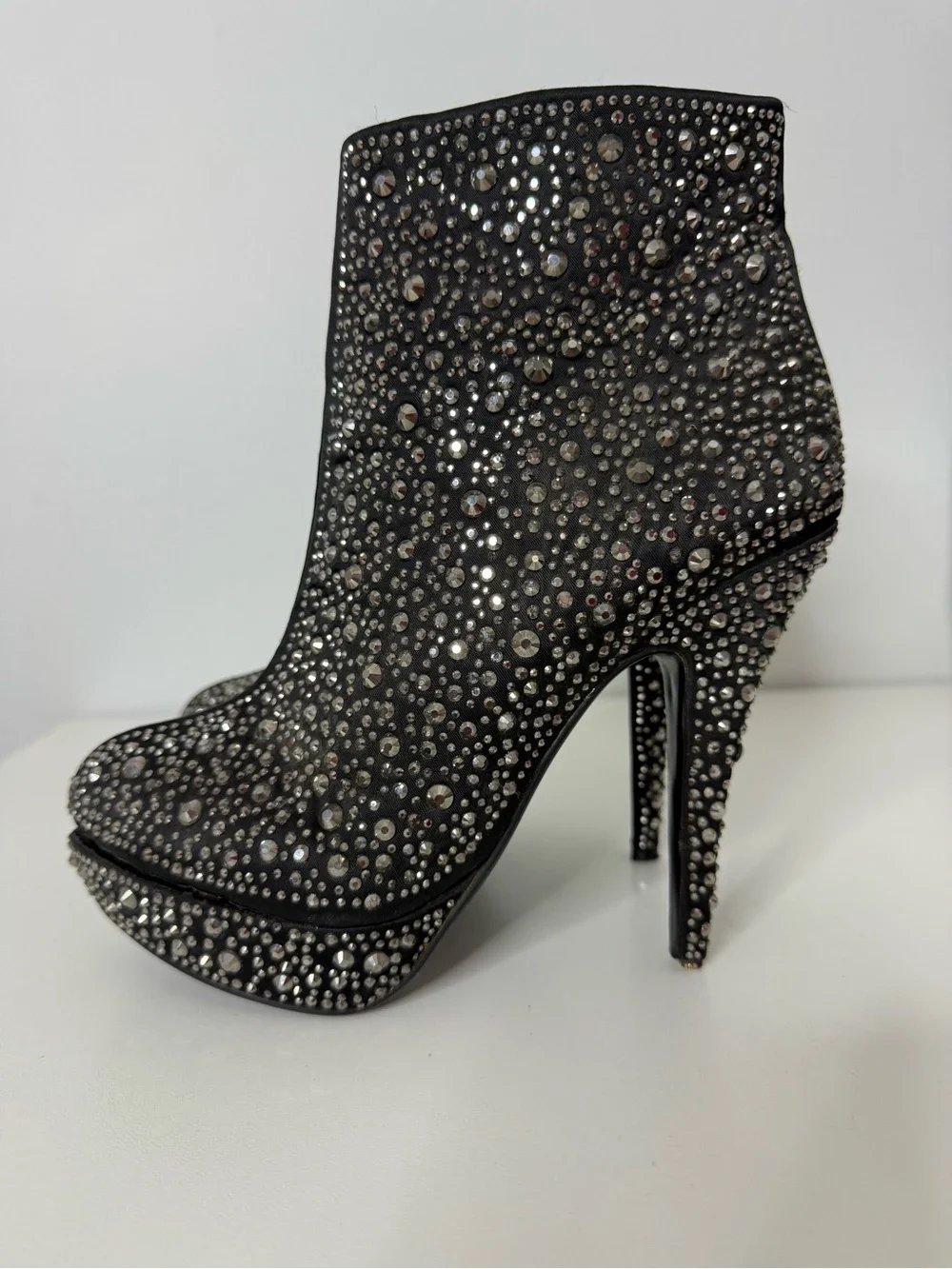 Helen's Heart Black Faceted All Over Sparkle Platform Stiletto Heel Bootie Sz 37